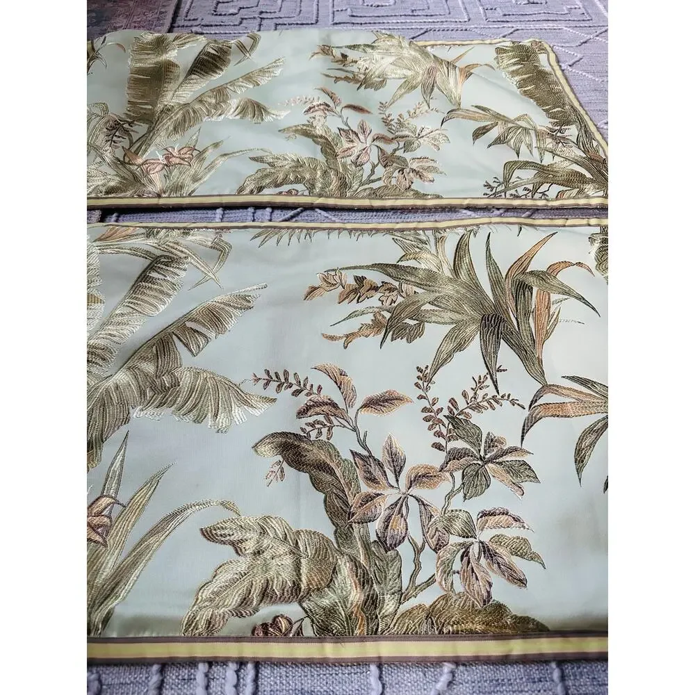 Pillow Shams Pair Green Tropical Floral Botanical chinoiserie Raymond Waites